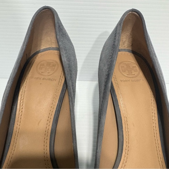 Tory Burch Mini Miller Gray Suede Logo Heels Size 8 1/2 - Picture 8 of 15